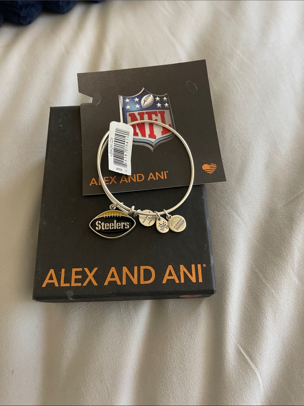 Alex and Ani Silver and Black Pittsburgh Steelers Expandable Bangle